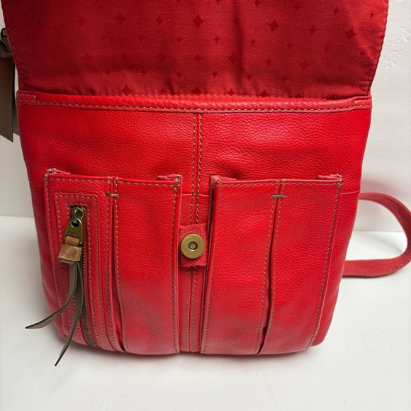 Fossil Red Leather Crossbody Bag with Exterior Pockets Y2K - Picture 3 of 13